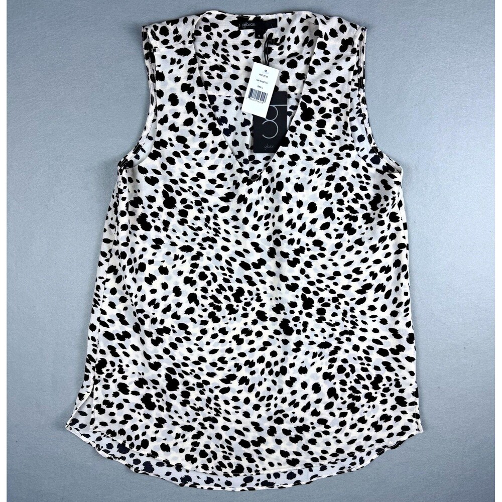 Gibson Womens Small Tan Cheetah Animal Print Sleeveless V Neck Blouse Top NWT